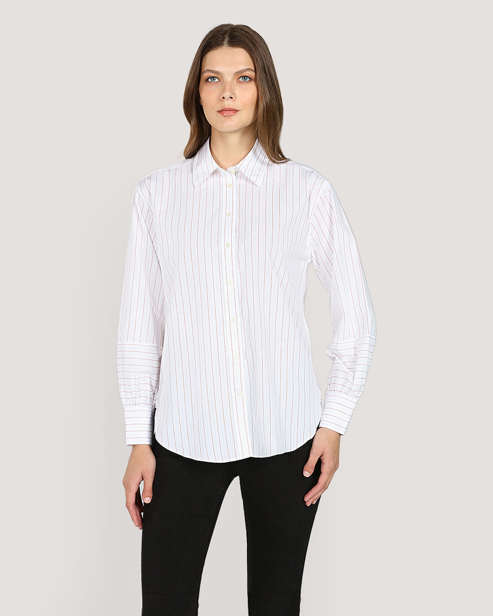 Gant Relaxed Striped Volume Sleeve Shirt For Women WHITE / 32