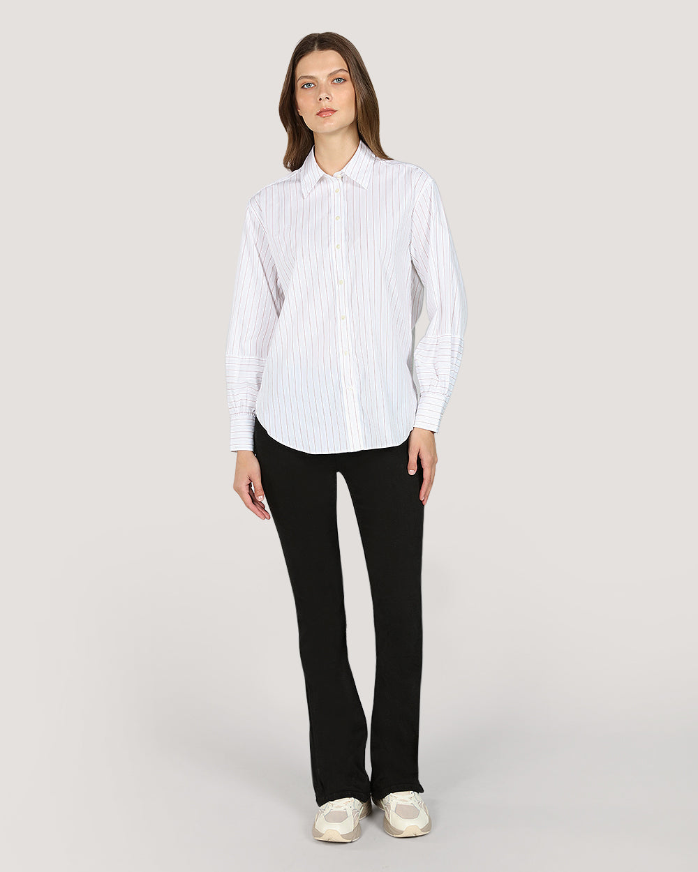 Gant Relaxed Striped Volume Sleeve Shirt For Women WHITE / 32