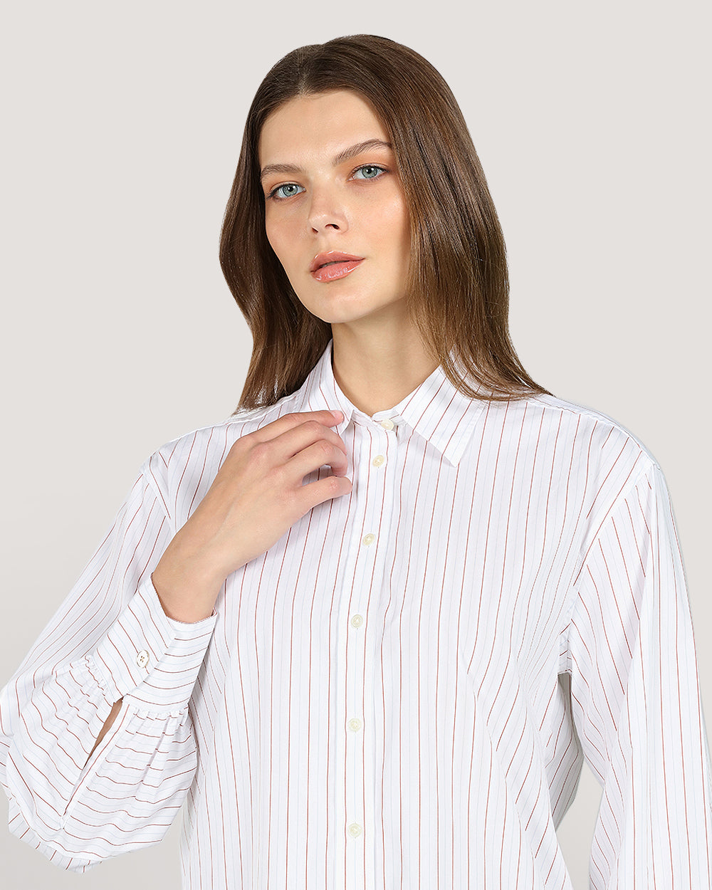 Gant Relaxed Striped Volume Sleeve Shirt For Women WHITE / 32