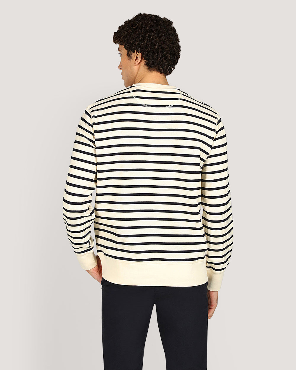 Gant Striped Waffle Crew Neck Sweatshirt For Men CREAM / M