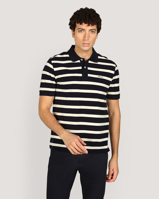 Gant Striped Short Sleeve Polo Shirt For Men EVENING BLUE / M