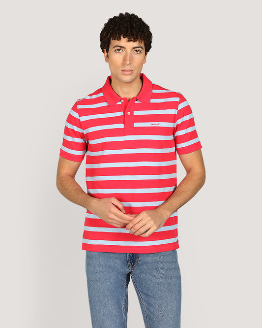 Gant Striped Short Sleeve Polo Shirt For Men WATERMELON RED / M