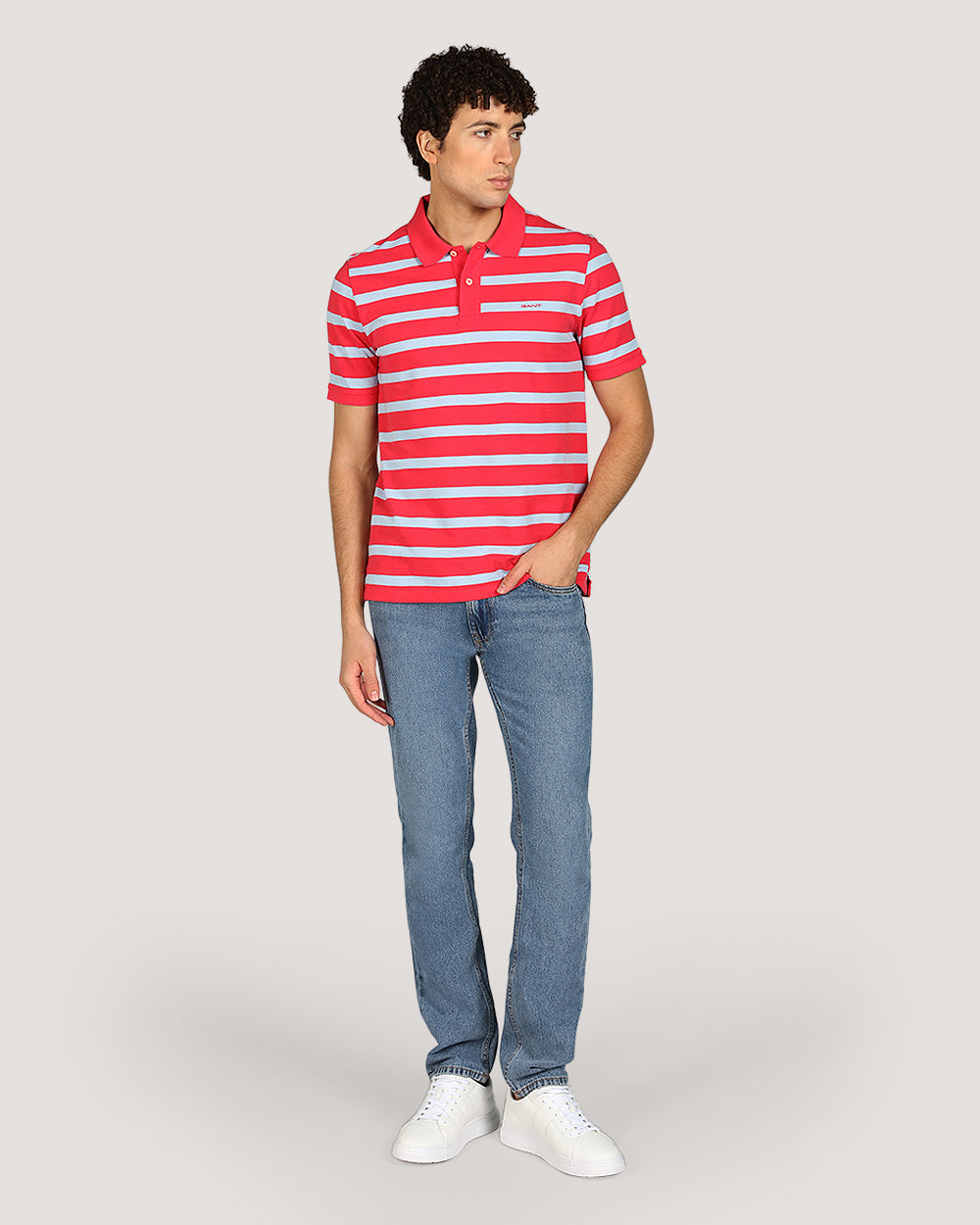 Gant Striped Short Sleeve Polo Shirt For Men WATERMELON RED / M