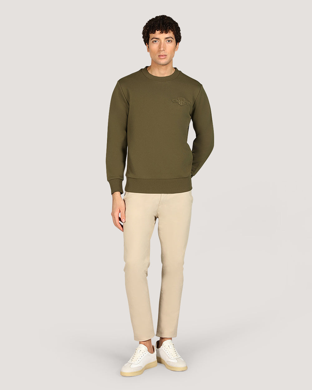 Gant Regular Tonal Shield Crew Neck Sweatshirt For Men CITRUS SORBET / M