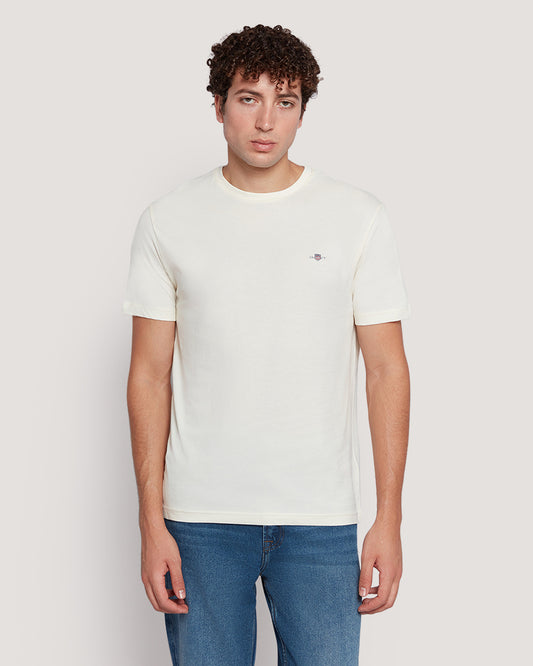 Gant Men’S Short Sleeve Cotton T-Shirt With Shield Logo CREAM / M