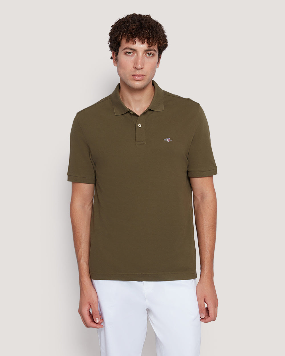 Gant Men’S Short Sleeve Cotton Piqué Polo With Shield Logo JUNIPER GREEN / M
