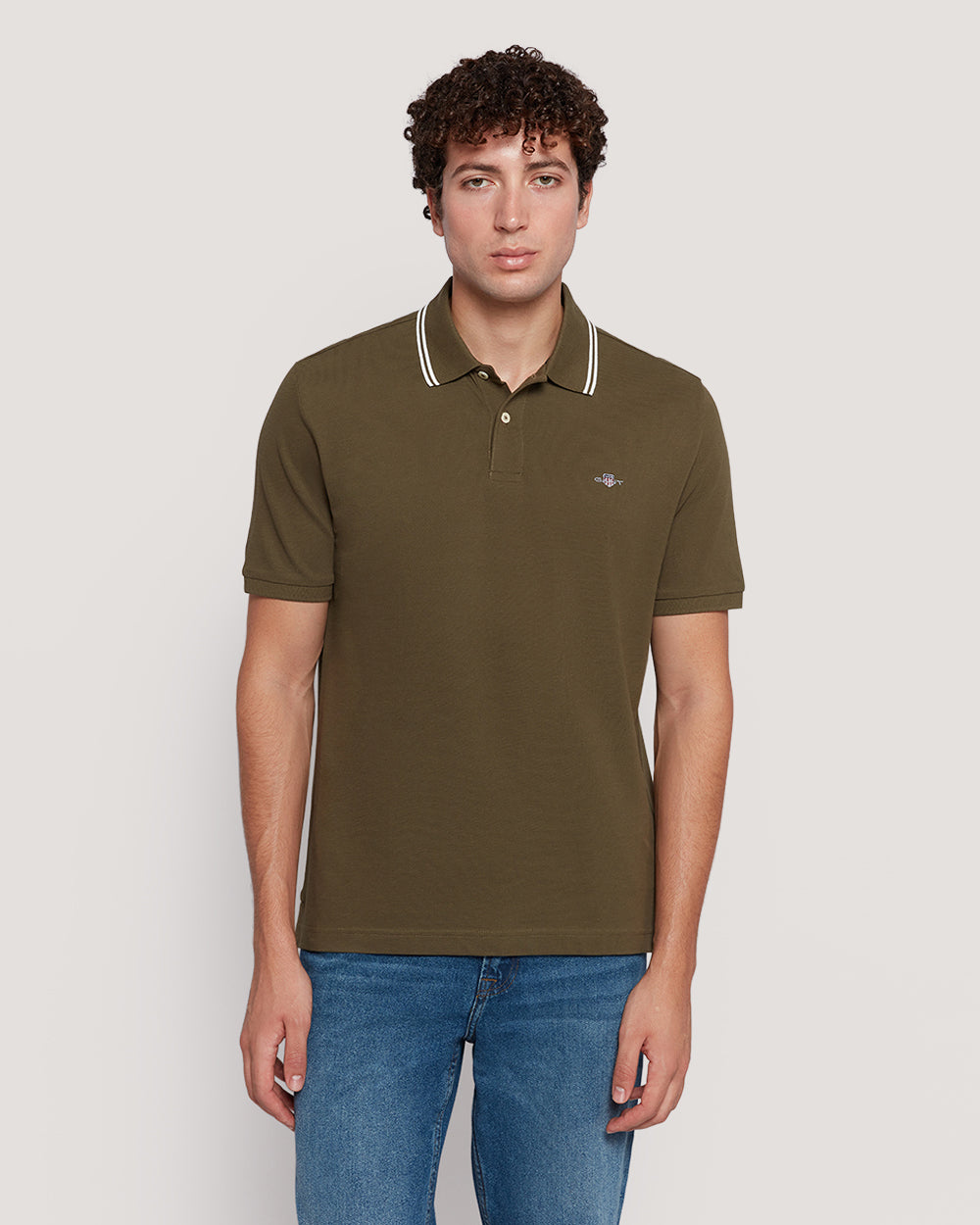 Gant Men’S Short Sleeve Tipped Collar Piqué Polo Shirt JUNIPER GREEN / M