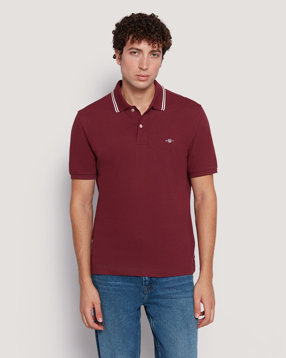 Gant Men’S Short Sleeve Tipped Collar Piqué Polo Shirt WINE RED / M