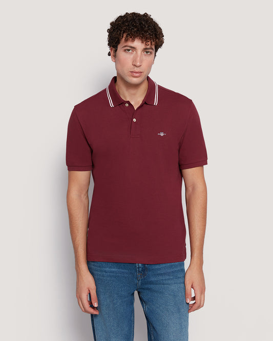 Gant Men’S Short Sleeve Tipped Collar Piqué Polo Shirt WINE RED / M