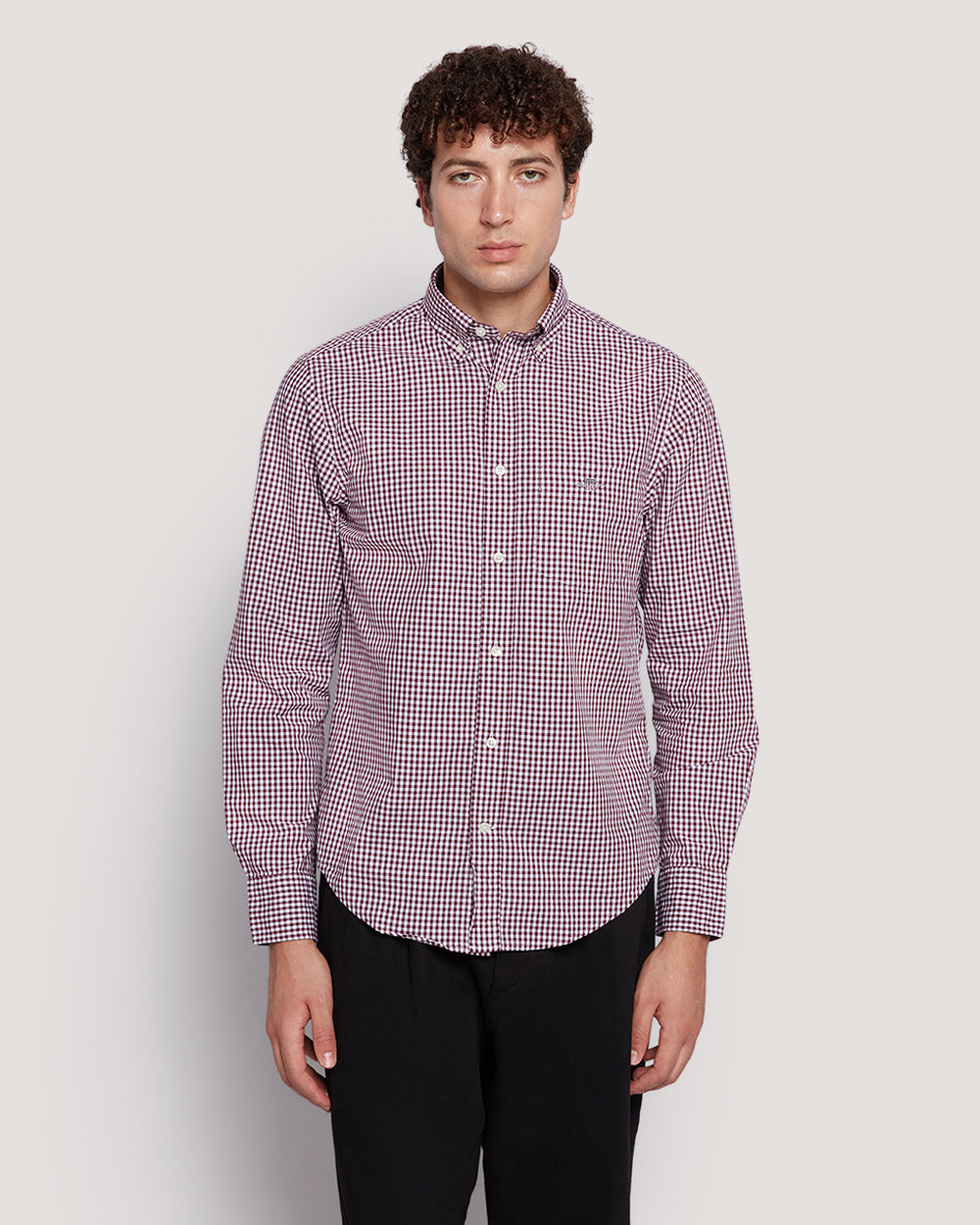 Gant Men’S Regular Fit Gingham Check Poplin Cotton Shirt WINE RED / M