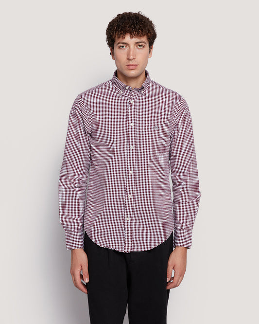 Gant Men’S Regular Fit Gingham Check Poplin Cotton Shirt WINE RED / M