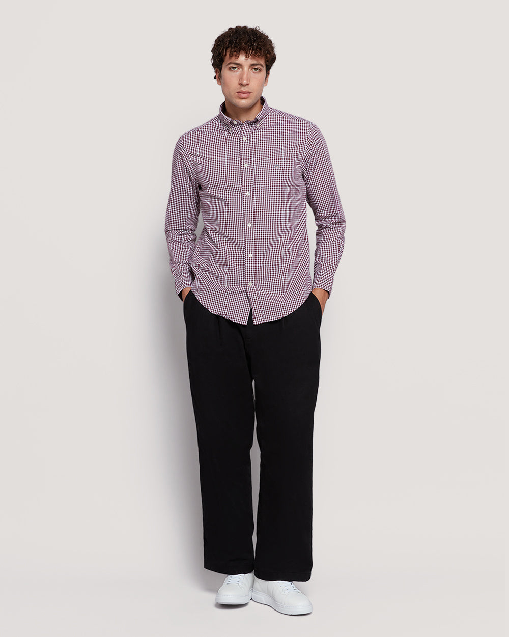 Gant Men’S Regular Fit Gingham Check Poplin Cotton Shirt WINE RED / M