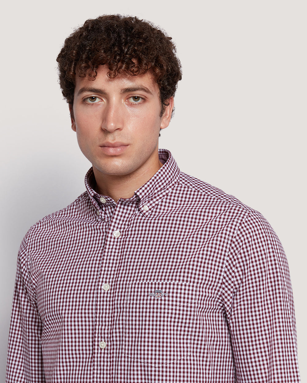 Gant Men’S Regular Fit Gingham Check Poplin Cotton Shirt WINE RED / M