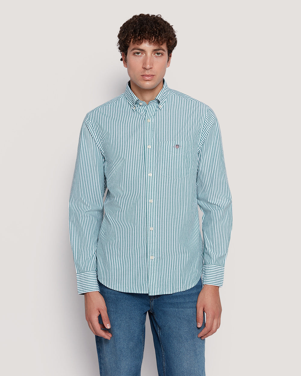 Gant Men’S Regular Fit Poplin Banker Stripe Shirt DEEP FOREST GREEN / M