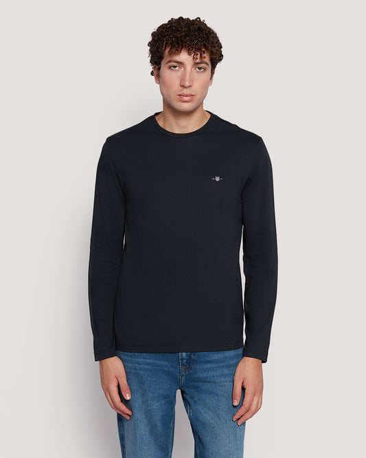 Gant Men’S Long Sleeve Cotton T-Shirt With Shield Logo BLACK / M