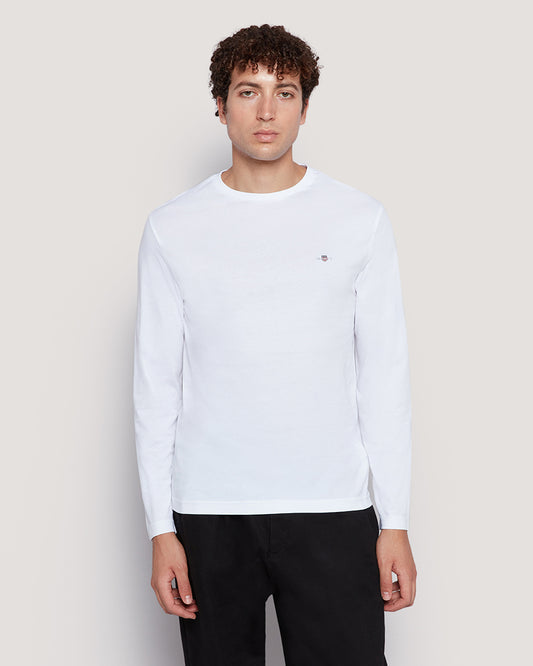 Gant Men’S Long Sleeve Cotton T-Shirt With Shield Logo WHITE / M