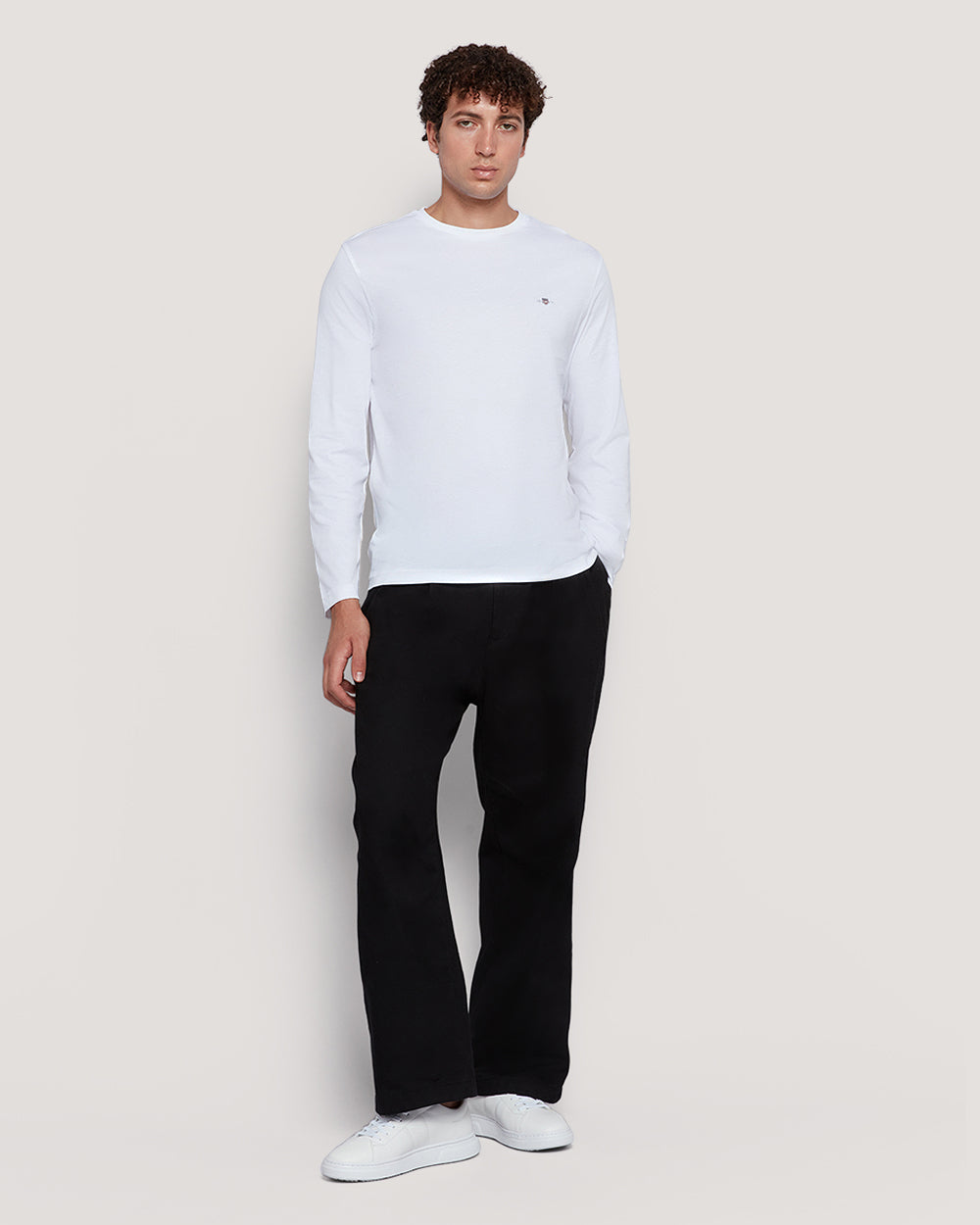 Gant Men’S Long Sleeve Cotton T-Shirt With Shield Logo WHITE / M