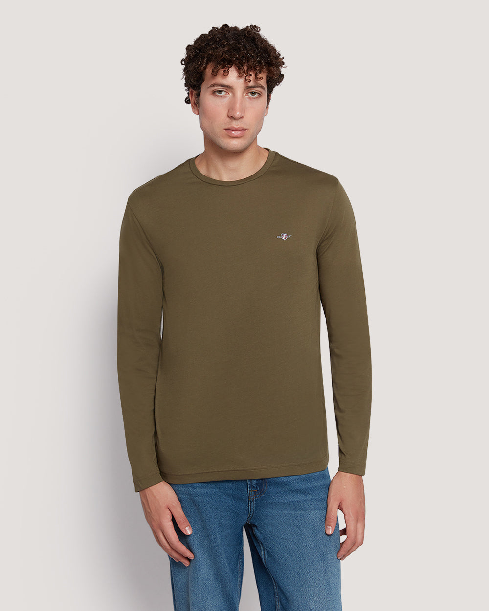 Gant Men’S Long Sleeve Cotton T-Shirt With Shield Logo JUNIPER GREEN / M