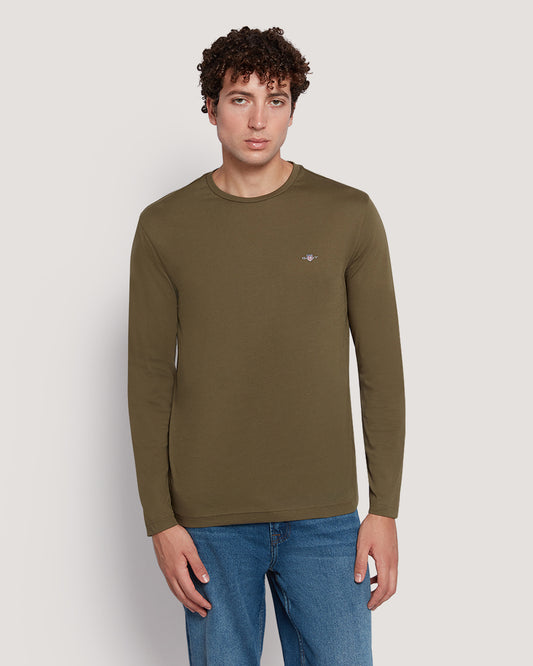 Gant Men’S Long Sleeve Cotton T-Shirt With Shield Logo JUNIPER GREEN / M