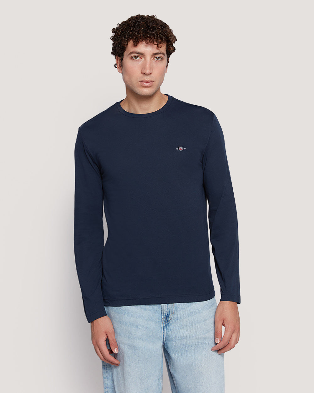 Gant Men’S Long Sleeve Cotton T-Shirt With Shield Logo MARINE / M
