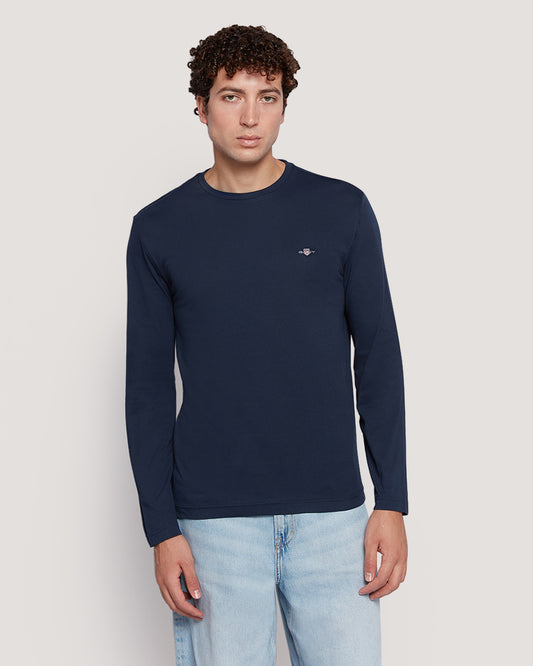 Gant Men’S Long Sleeve Cotton T-Shirt With Shield Logo MARINE / M