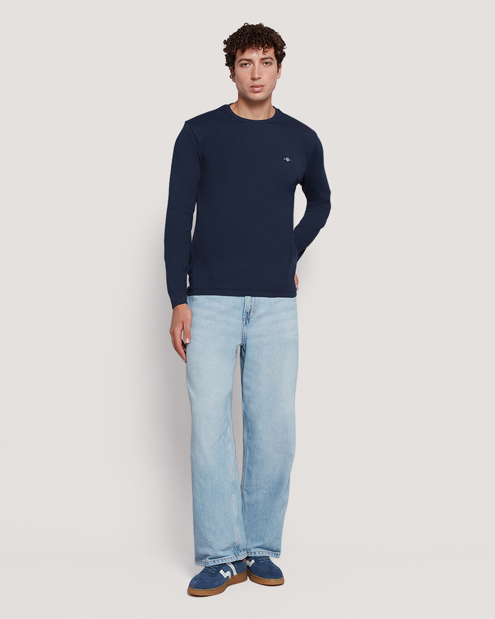 Gant Men’S Long Sleeve Cotton T-Shirt With Shield Logo MARINE / M