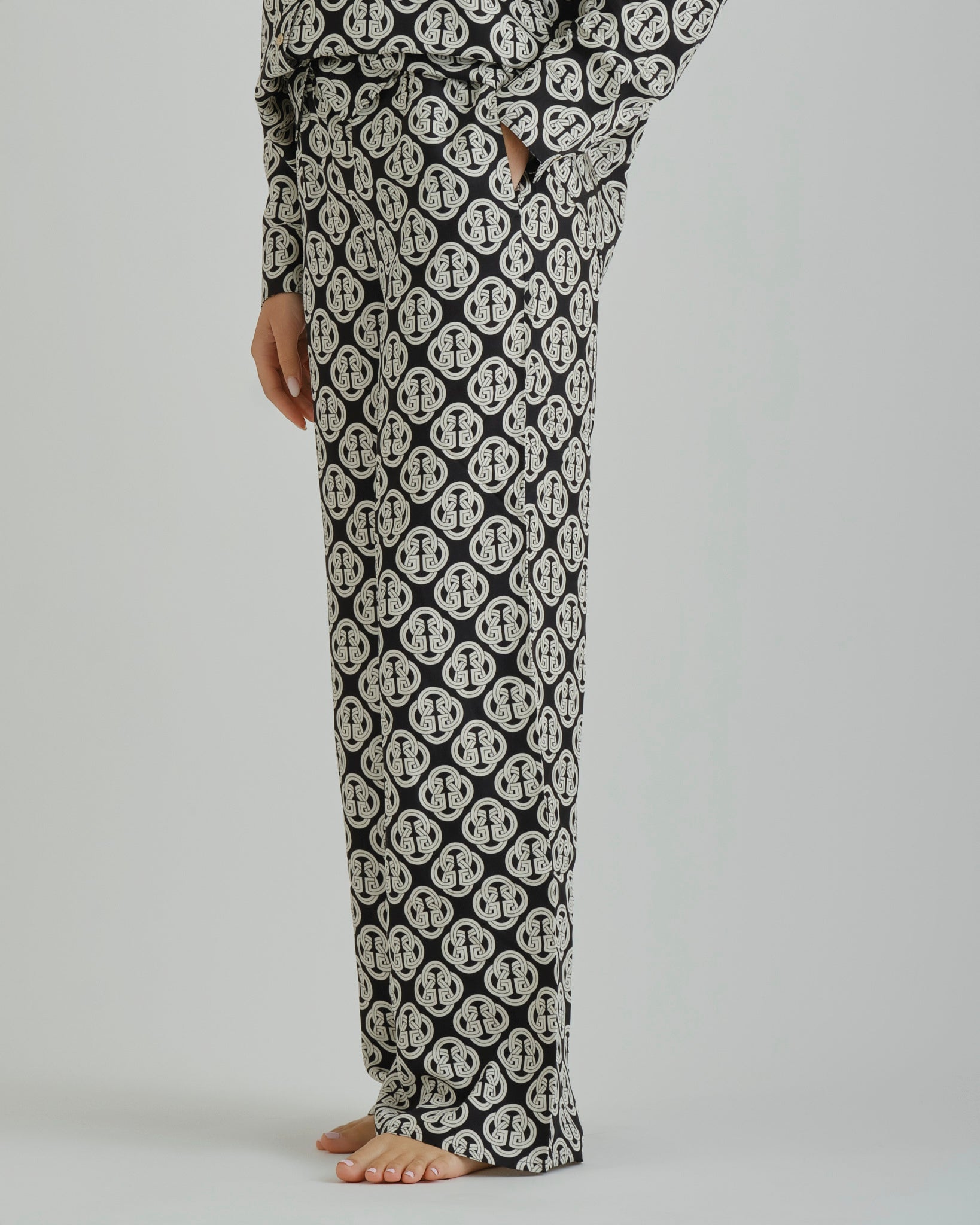 DRAWSTRING PRINTED PANTS Black / 36