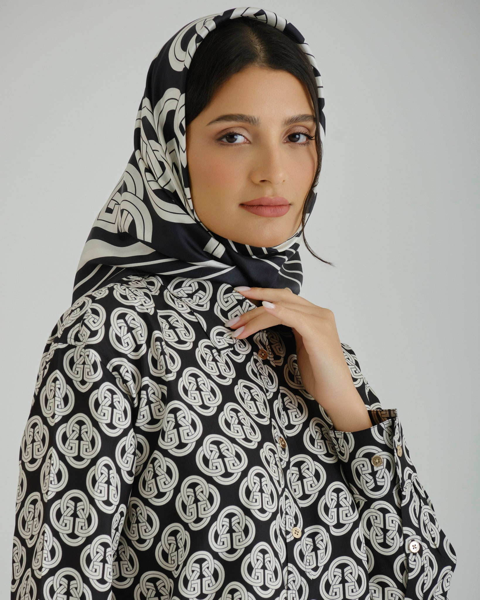 MONOGRAM PRINT SILK SCARF Black / OS