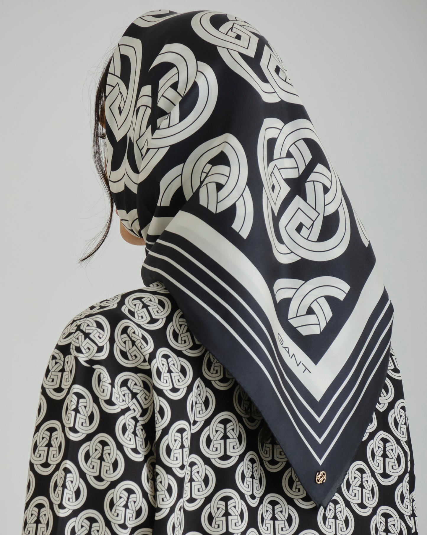 MONOGRAM PRINT SILK SCARF Black / OS