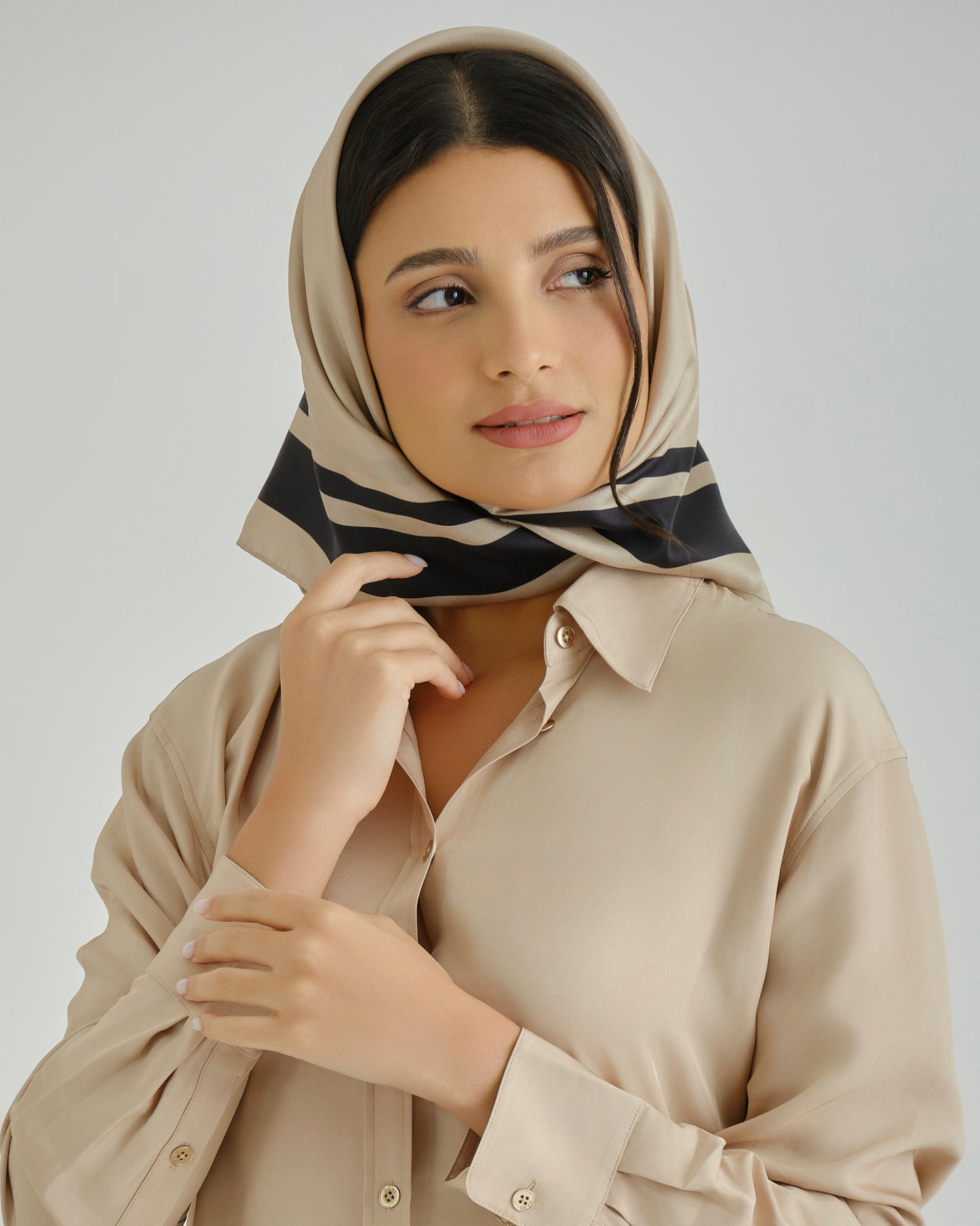 STRIPED PRINTED SILK SCARF Dry Sand / OS