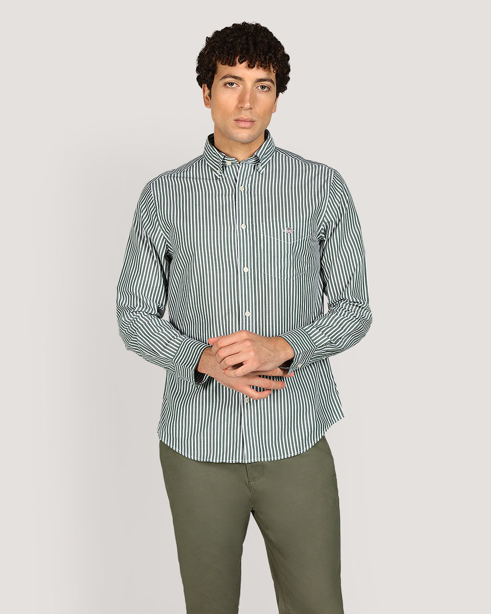 Gant Regular Classic Popl Stripe Shirt For Men FOREST GREEN / M