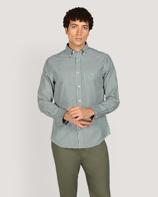 Gant Regular Classic Popl Stripe Shirt For Men FOREST GREEN / M