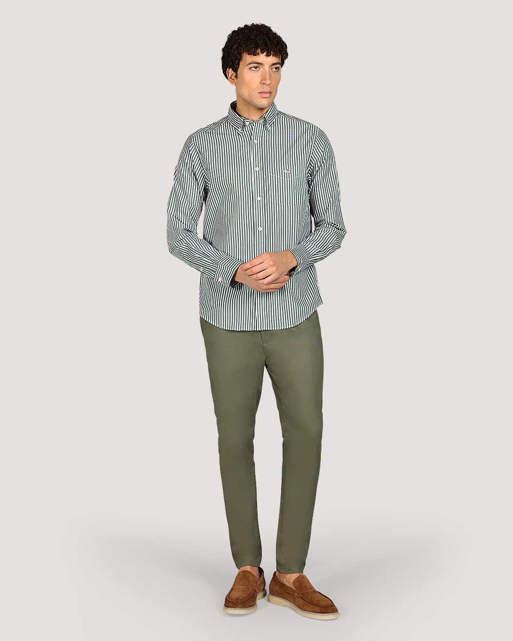 Gant Regular Classic Popl Stripe Shirt For Men FOREST GREEN / M