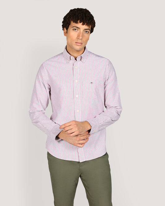 Gant Regular Classic Oxford Stripe Shirt For Men PLUMPED RED / M