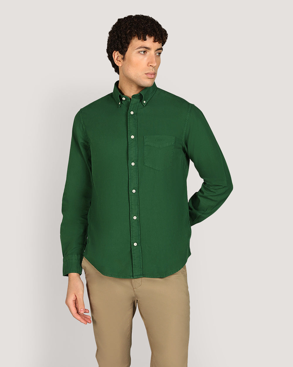 Gant Regular Garment Dyed Twill Shirt For Men FOREST GREEN / M