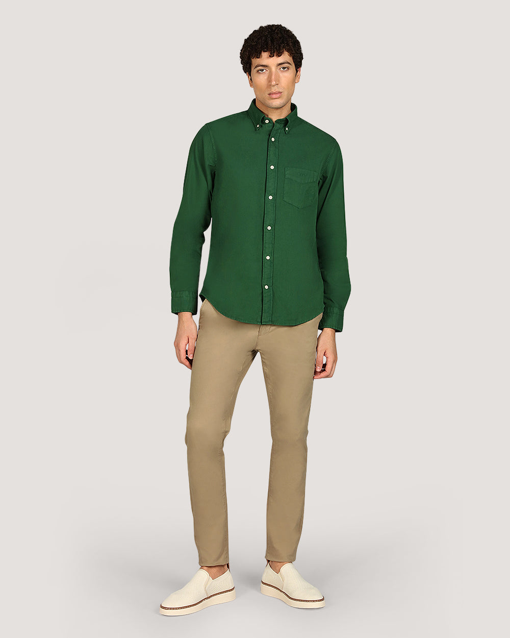 Gant Regular Garment Dyed Twill Shirt For Men FOREST GREEN / M