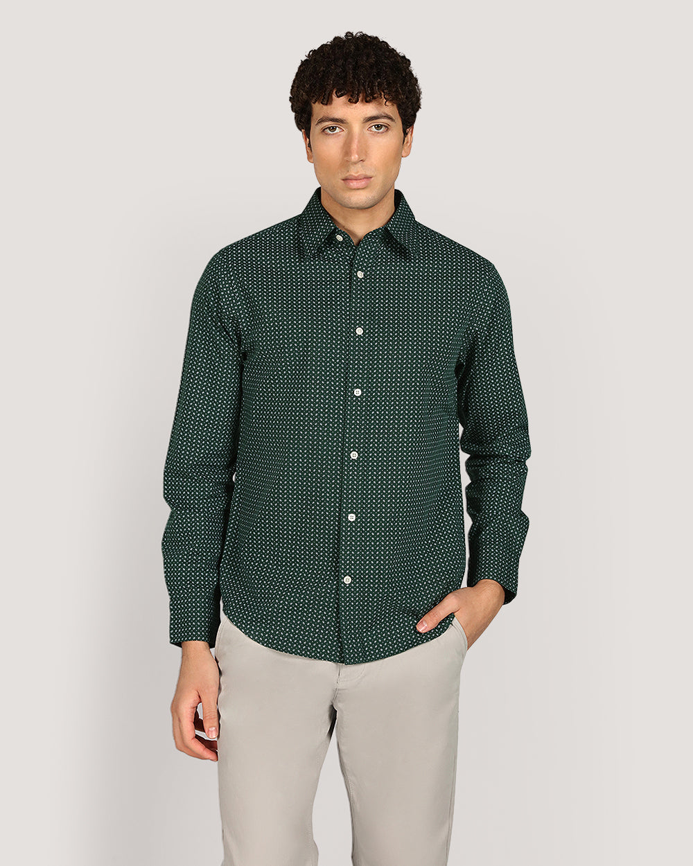 Gant Regular Micro Prt Shirt For Men TARTAN GREEN / M