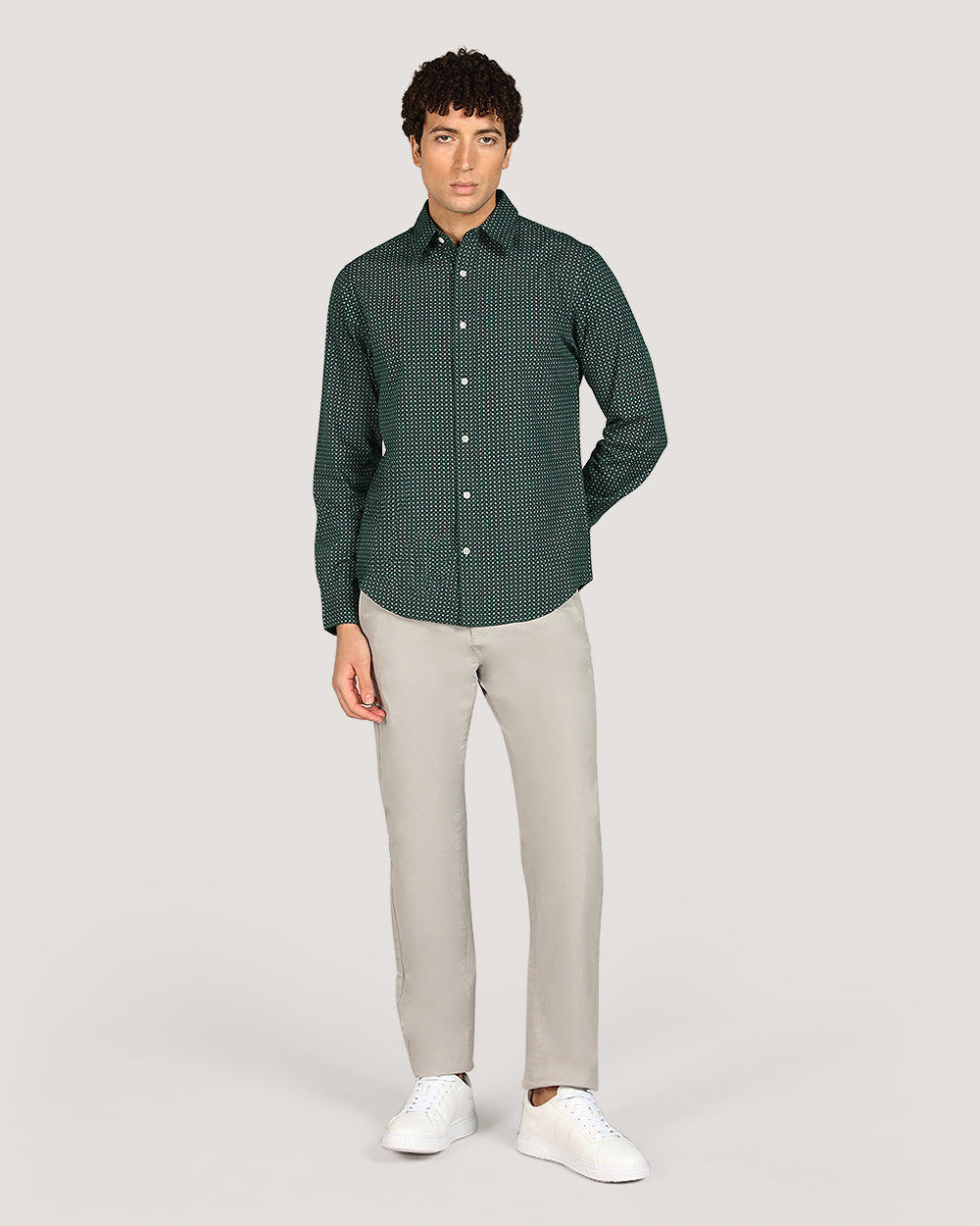 Gant Regular Micro Prt Shirt For Men TARTAN GREEN / M