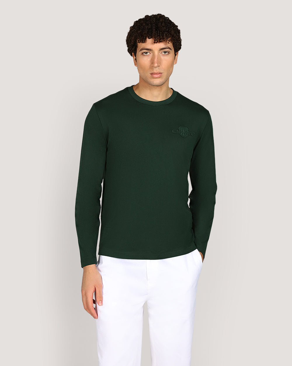 Gant Regular Tonal Shield Long Sleeve T-Shirt For Men TARTAN GREEN / M