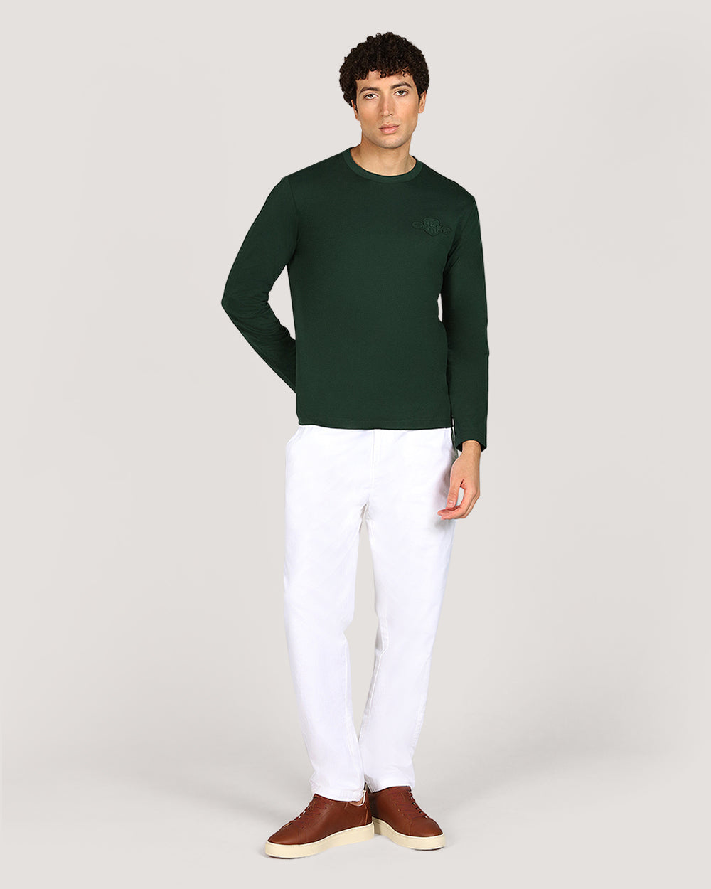 Gant Regular Tonal Shield Long Sleeve T-Shirt For Men TARTAN GREEN / M