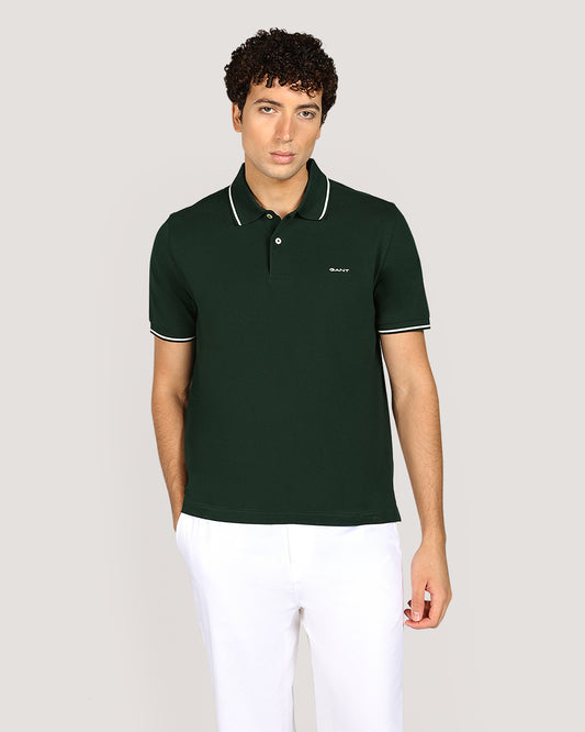Gant Tippg Short Sleeve Piqué Polo Shirt For Men TARTAN GREEN / M