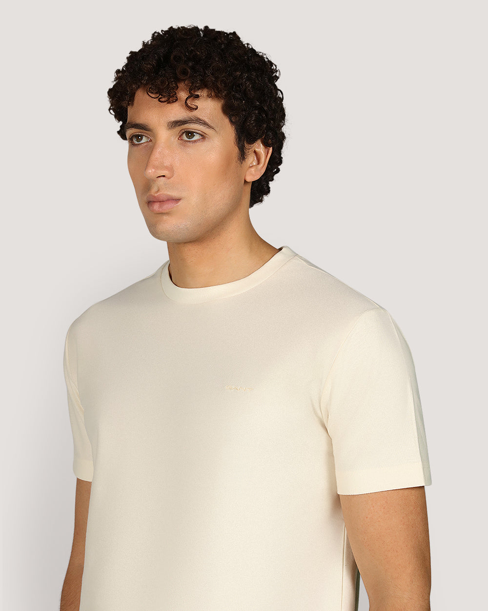 Gant Twill Texture Short Sleeve T-Shirt For Men CREAM / M