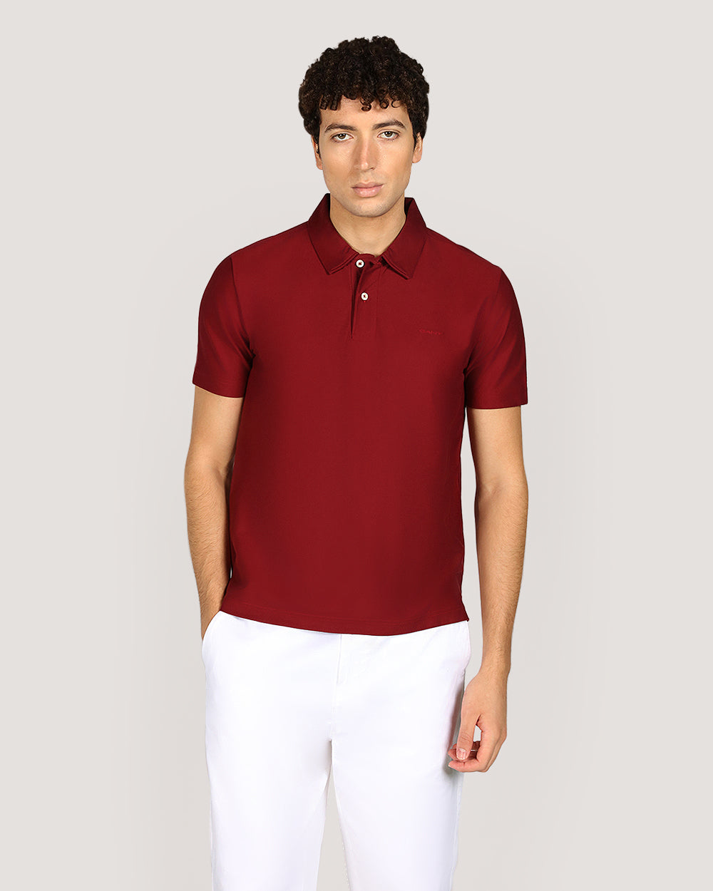Gant Twill Texture Short Sleeve Polo Shirt For Men PLUMPED RED / M