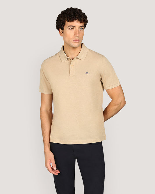 Gant Regular Shield Short Sleeve Piqué Polo Shirt For Men KHAKI MELANGE / M