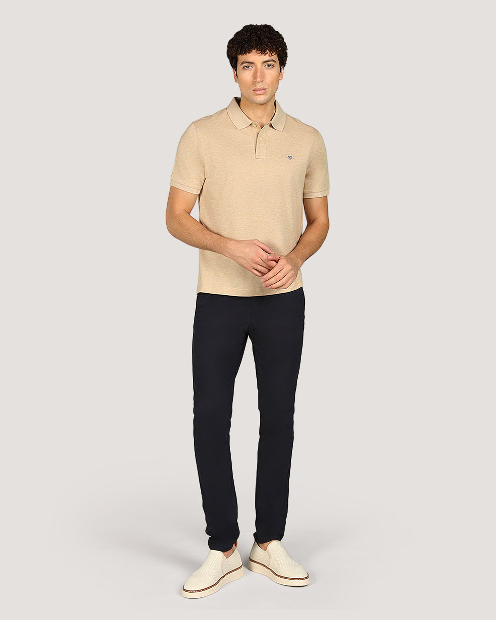 Gant Regular Shield Short Sleeve Piqué Polo Shirt For Men KHAKI MELANGE / M