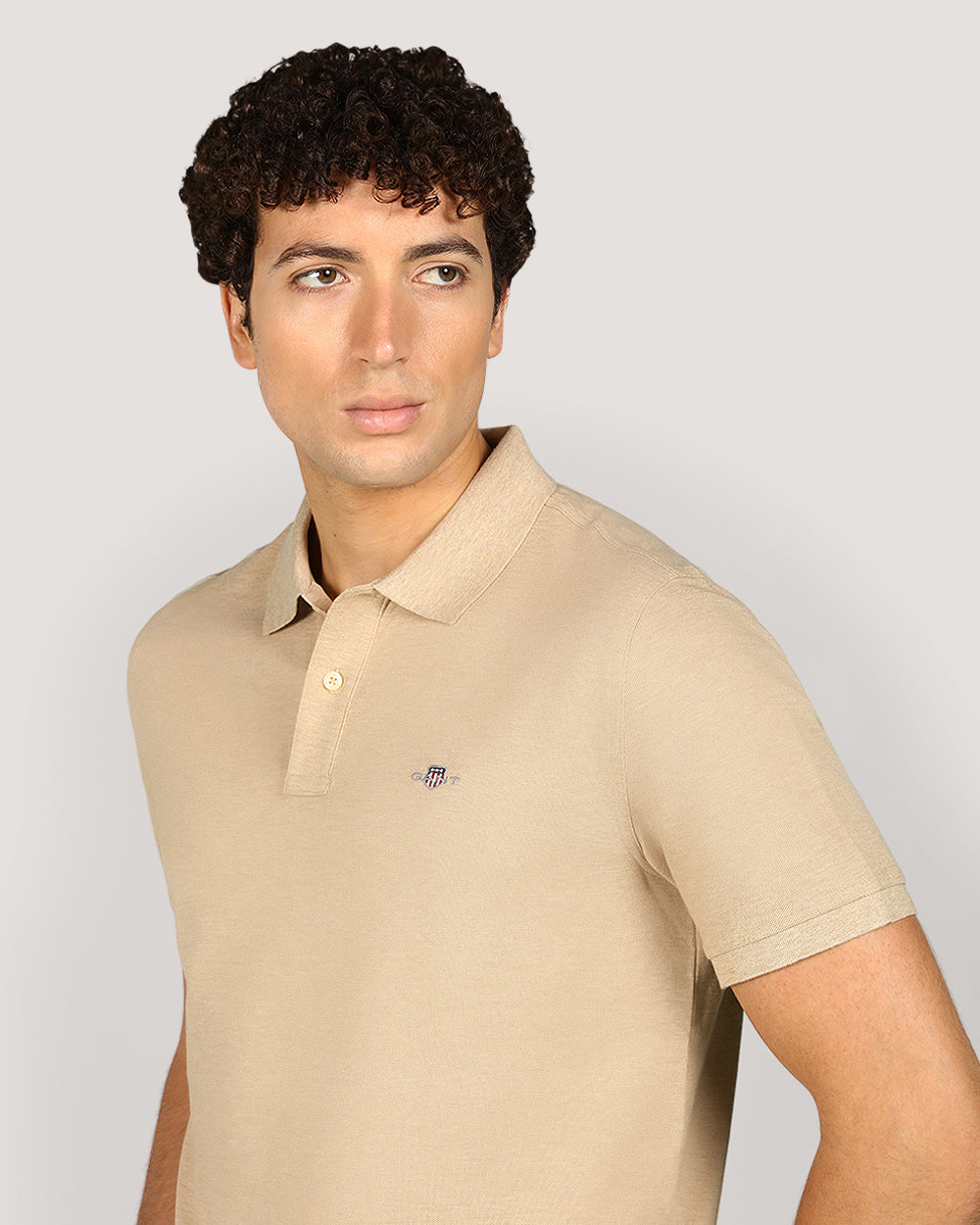 Gant Regular Shield Short Sleeve Piqué Polo Shirt For Men KHAKI MELANGE / M