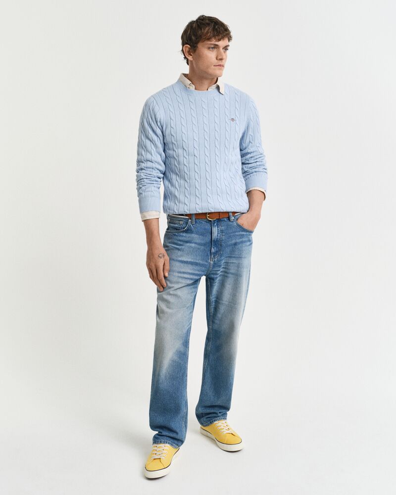 COTTON CABLE C-NECK Blue / S