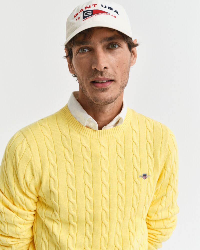 COTTON CABLE C-NECK Yellow / S