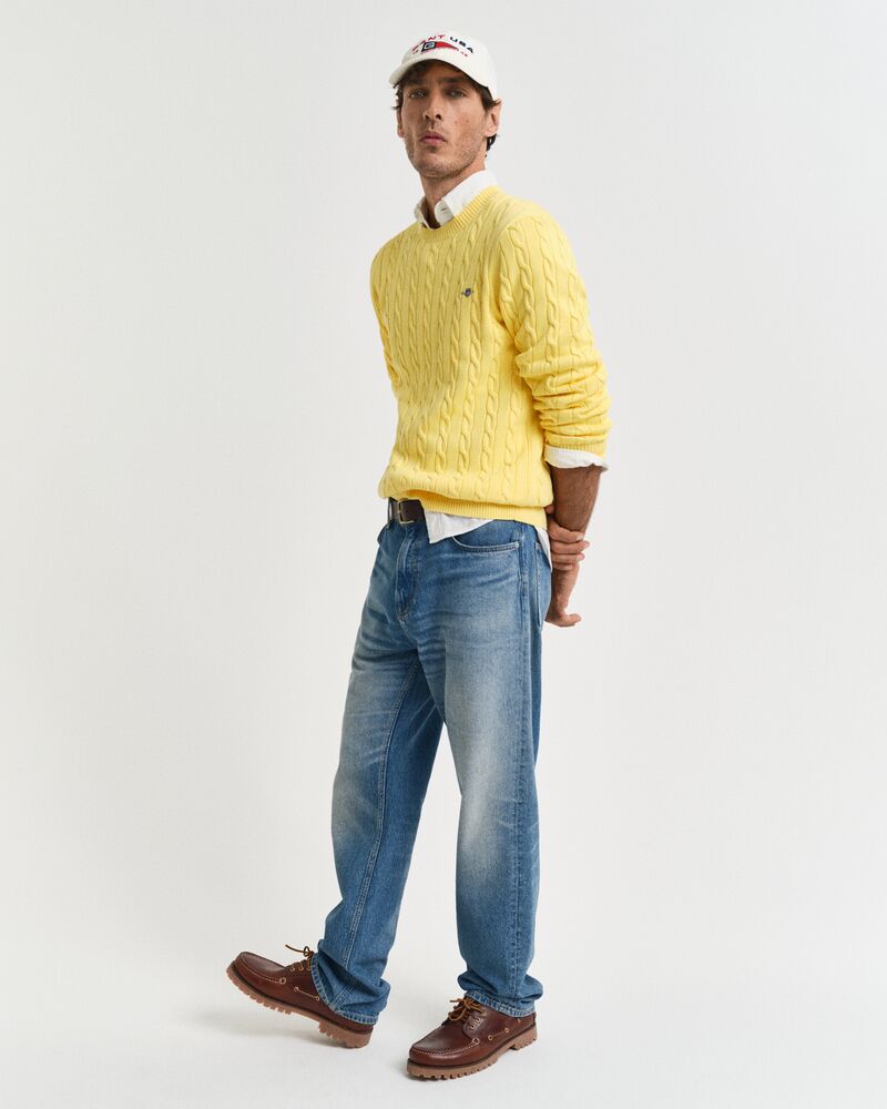 COTTON CABLE C-NECK Yellow / S