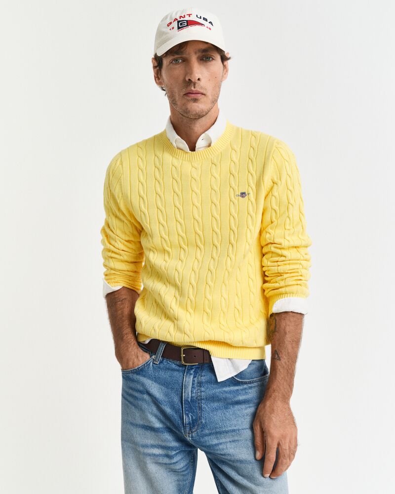 COTTON CABLE C-NECK Yellow / S